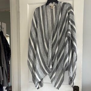 Striped Gray and White Open Front Kimono style cover up